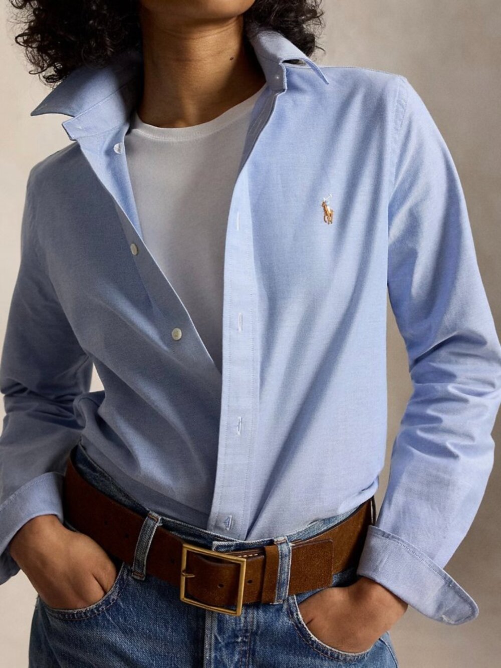 Ralph Lauren Iconic Stretch Slim Button-Down Oxford Shirt, Baby Blue, Cotton